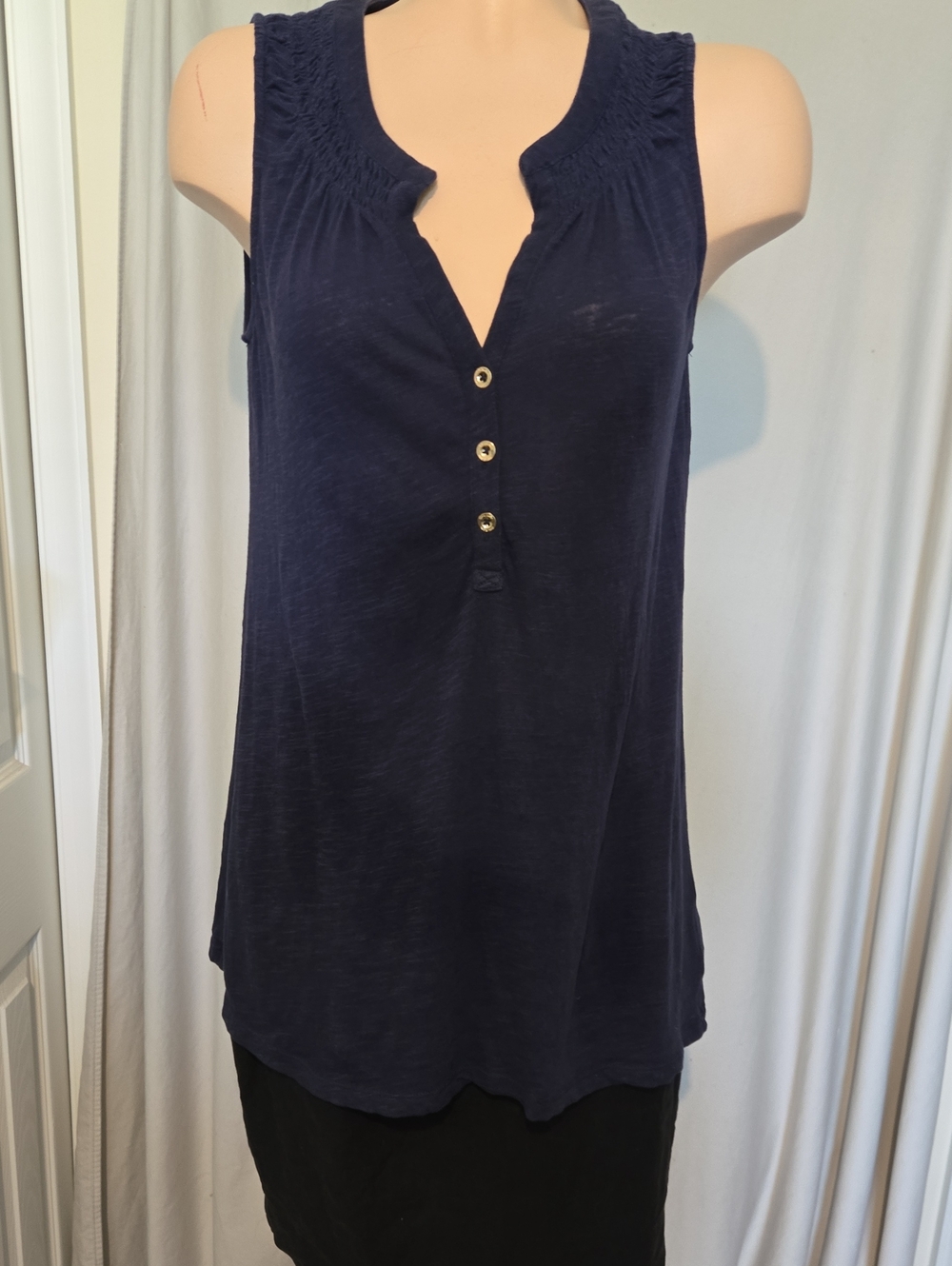 Lilly Pulitzer Essie Solid Tank Top, Smocked split Neck.